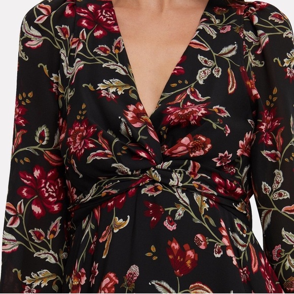 A.L.C Annette Mini Dress Silk Floral Long Sleeve V Neck Twist Front Black Size 2 - Picture 3 of 14